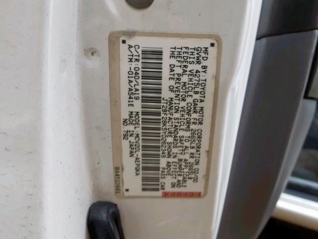 JT2BF28K5Y0262349 - 2000 TOYOTA CAMRY LE WHITE photo 10