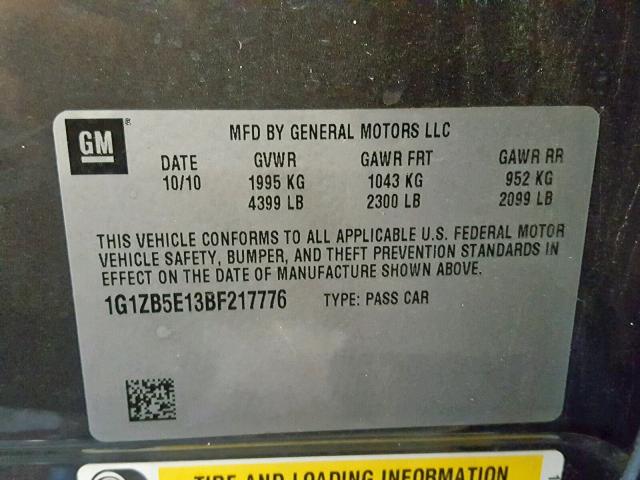 1G1ZB5E13BF217776 - 2011 CHEVROLET MALIBU LS GRAY photo 10