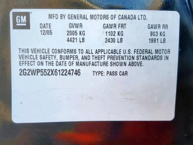 2G2WP552X61224746 - 2006 PONTIAC GRAND PRIX BLACK photo 10