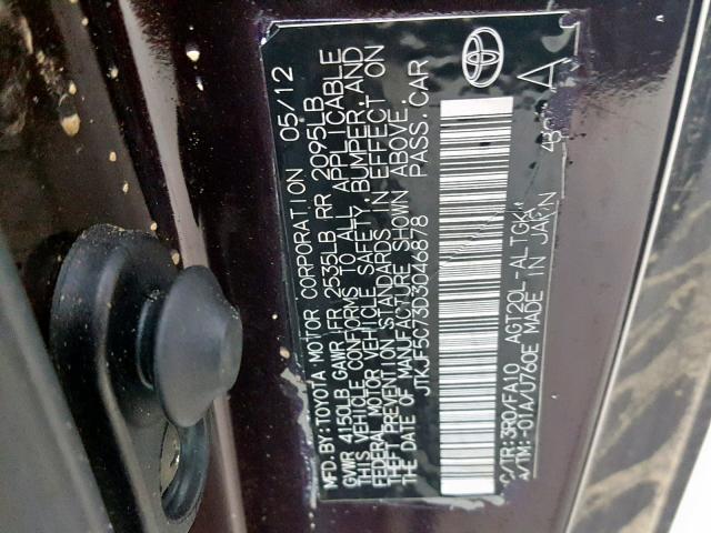 JTKJF5C73D3046878 - 2013 TOYOTA SCION TC იასამნისფერი ფოტო 10