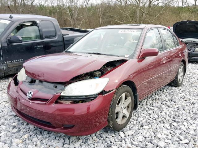 2HGES26744H615847 - 2004 HONDA CIVIC EX BURGUNDY photo 2