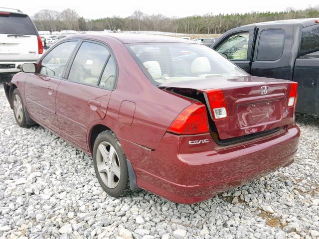 2HGES26744H615847 - 2004 HONDA CIVIC EX BURGUNDY photo 3