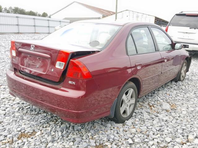 2HGES26744H615847 - 2004 HONDA CIVIC EX BURGUNDY photo 4