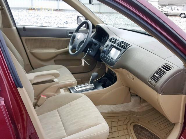 2HGES26744H615847 - 2004 HONDA CIVIC EX BURGUNDY photo 5