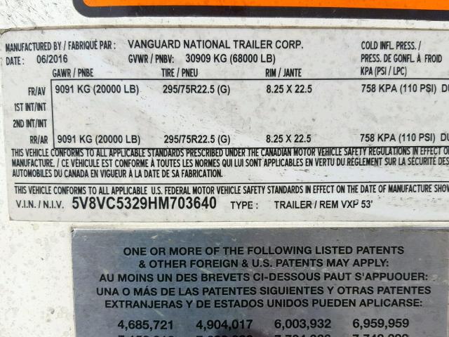 5V8VC5329HM703640 - 2017 FABR TRAILER WHITE photo 10