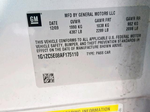 1G1ZC5E08AF175110 - 2010 CHEVROLET MALIBU 1LT SILVER photo 10