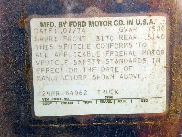 F25MRU84962 - 1974 FORD RANGER BLUE photo 10