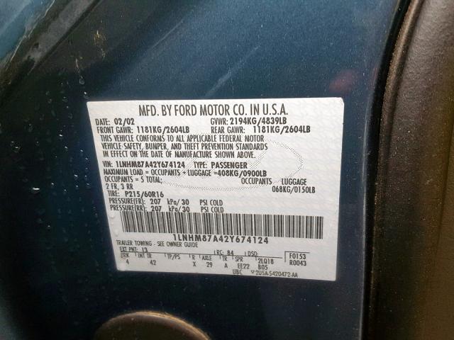 1LNHM87A42Y674124 - 2002 LINCOLN LS أزرق صورة 10