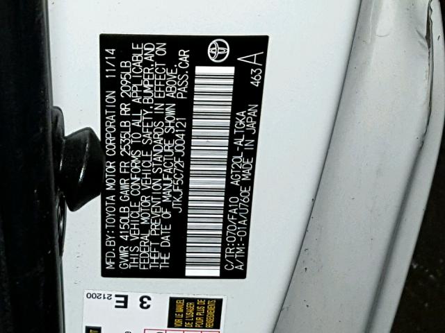 JTKJF5C72FJ004121 - 2015 TOYOTA SCION TC თეთრი ფოტო 10