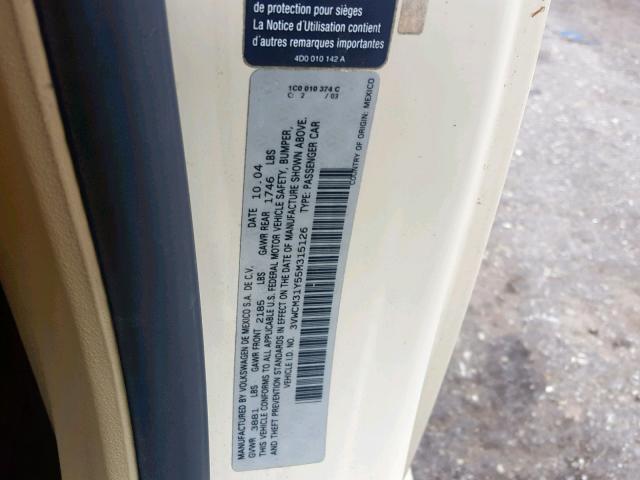 3VWCM31Y55M315126 - 2005 VOLKSWAGEN NEW BEETLE თეთრი ფოტო 10