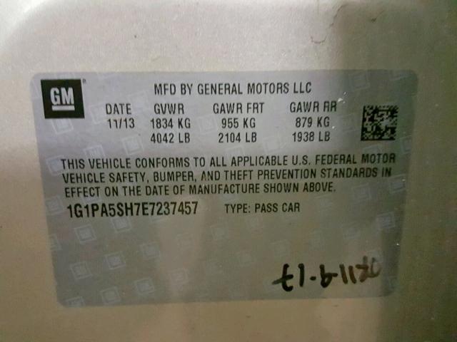 1G1PA5SH7E7237457 - 2014 CHEVROLET CRUZE LS GOLD photo 10