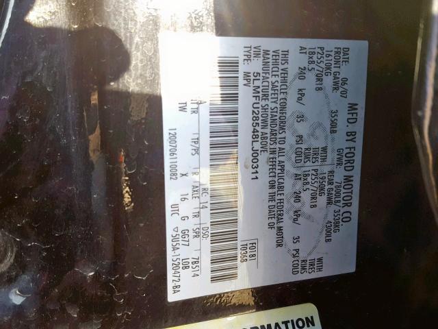 5LMFU28548LJ00311 - 2008 LINCOLN NAVIGATOR 黑色 照片 10