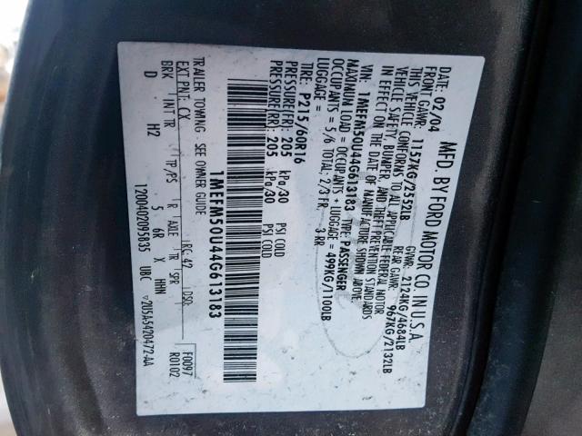 1MEFM50U44G613183 - 2004 MERCURY SABLE GS GRAY photo 10