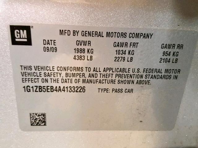 1G1ZB5EB4A4133226 - 2010 CHEVROLET MALIBU LS ვერცხლისფერი ფოტო 10