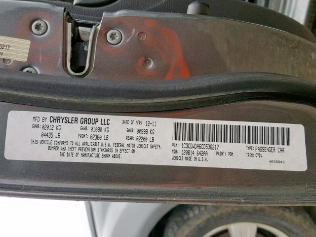 1C3CDWDA6CD536217 - 2012 DODGE CALIBER SX GRAY photo 10