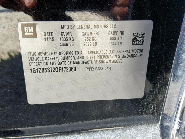 1G1ZB5ST2GF172360 - 2016 CHEVROLET MALIBU LS BLACK photo 10