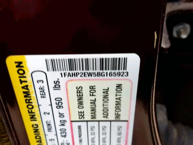 1FAHP2EW5BG165923 - 2011 FORD TAURUS SEL MAROON photo 10