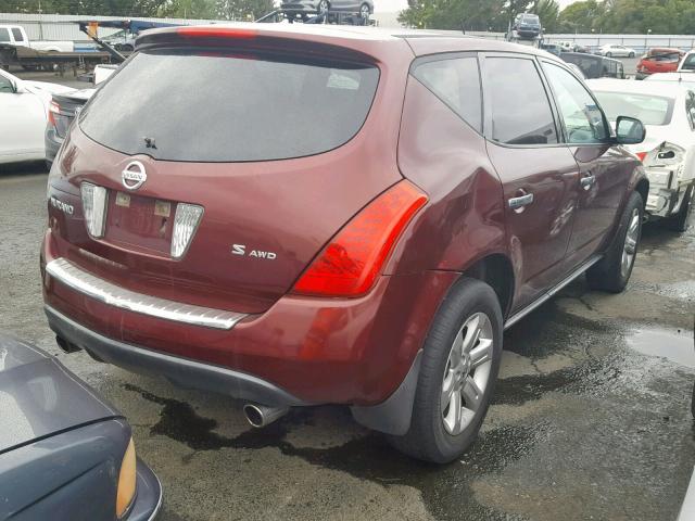 JN8AZ08W37W642985 - 2007 NISSAN MURANO SL BURGUNDY photo 4