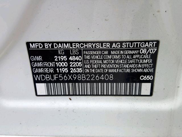 WDBUF56X98B226408 - 2008 MERCEDES-BENZ E 350 WHITE photo 10