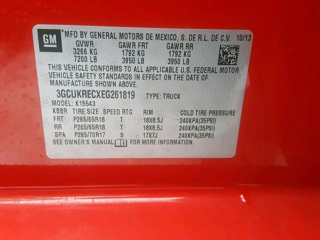 3GCUKRECXEG261819 - 2014 CHEVROLET SILVERADO RED photo 10