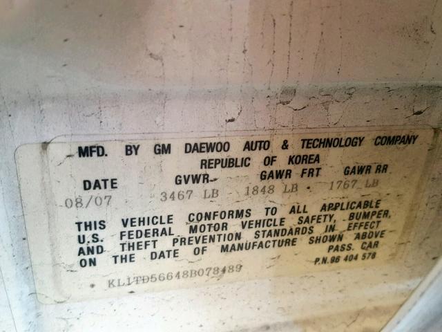 KL1TD56648B078489 - 2008 CHEVROLET AVEO BASE Ağ foto 10