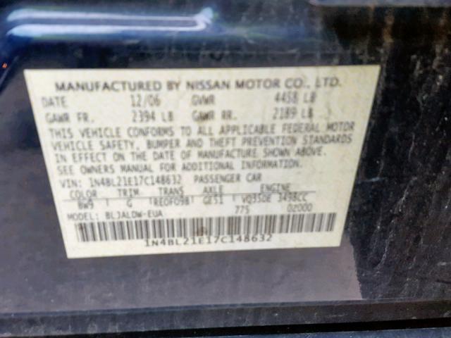 1N4BL21E17C148632 - 2007 NISSAN ALTIMA 3.5 BLUE photo 10