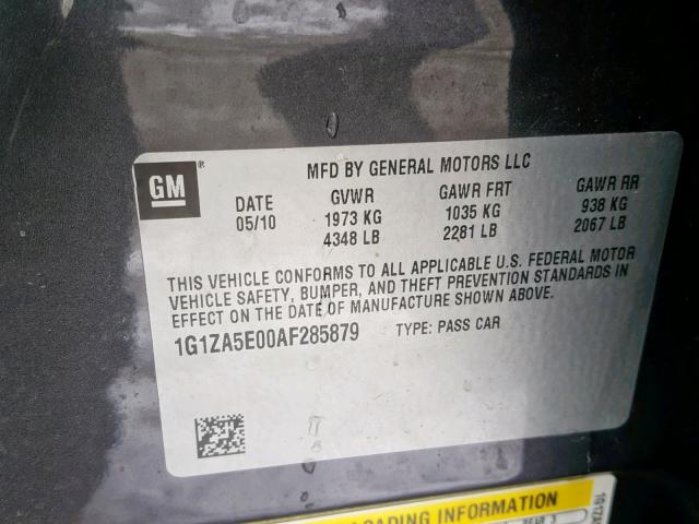 1G1ZA5E00AF285879 - 2010 CHEVROLET MALIBU LS Grafit foto 10