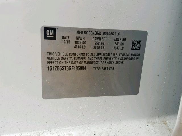 1G1ZB5ST3GF185084 - 2016 CHEVROLET MALIBU LS WHITE photo 10