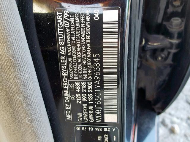 WDBJF65G1YA963845 - 2000 MERCEDES-BENZ E 320 BLACK photo 10