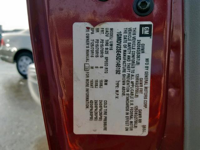 1GMDV23E45D146192 - 2005 PONTIAC MONTANA RED photo 10