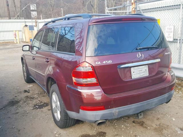 4JGBF71E77A170494 - 2007 MERCEDES-BENZ GL 450 4MA BURGUNDY photo 3