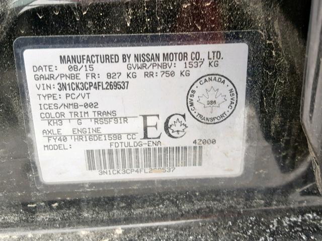 3N1CK3CP4FL269537 - 2015 NISSAN MICRA BLACK photo 10