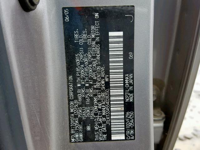 JTLKT334554028350 - 2005 TOYOTA SCION XB Күміс фото 10