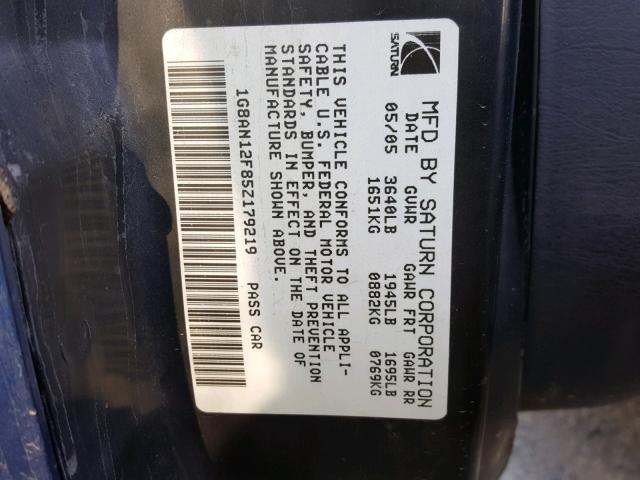 1G8AN12F85Z179219 - 2005 SATURN ION LEVEL BLUE photo 10