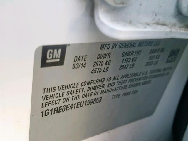 1G1RE6E41EU159853 - 2014 CHEVROLET VOLT WHITE photo 10