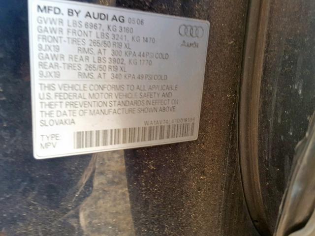 WA1AV74L47D018596 - 2007 AUDI Q7 4.2 QUA BLACK photo 10