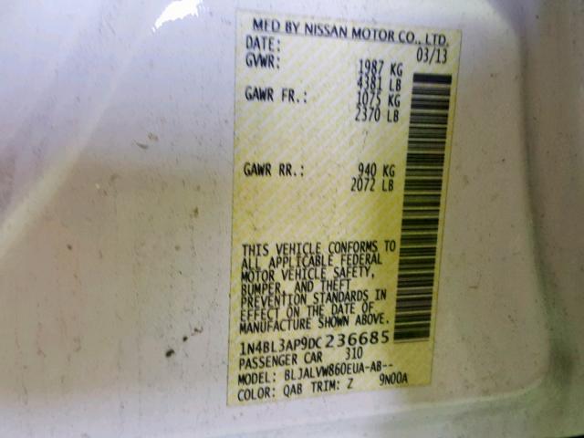 1N4BL3AP9DC236685 - 2013 NISSAN ALTIMA 3.5 WHITE photo 10