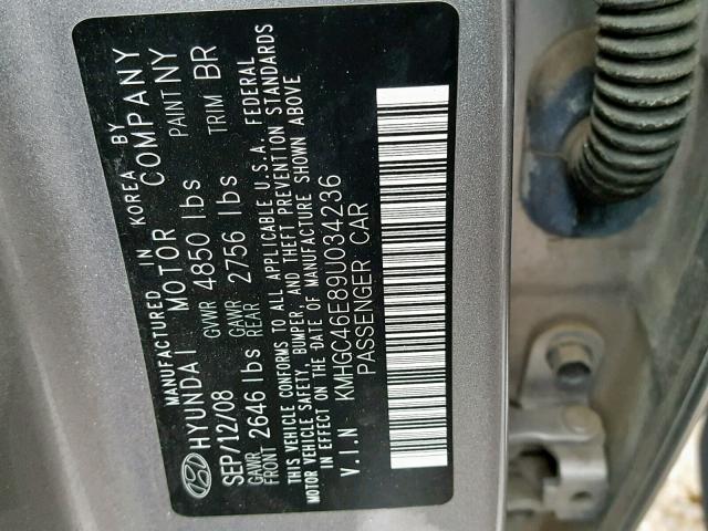 KMHGC46E89U034236 - 2009 HYUNDAI GENESIS 3. SILVER photo 10