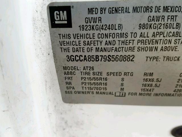 3GCCA85B79S560882 - 2009 CHEVROLET HHR PANEL WHITE photo 10