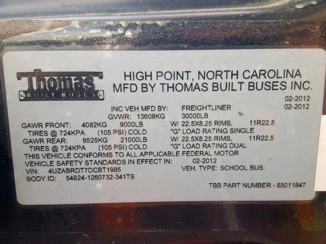 4UZABRDT7DCBT1985 - 2013 FREIGHTLINER CHASSIS B2 ყვითელი ფოტო 10