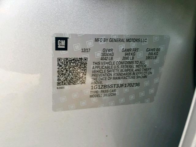 1G1ZB5ST3JF170236 - 2018 CHEVROLET MALIBU LS SILVER photo 10