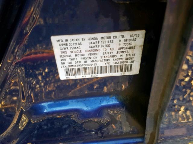 JHMGE8H54DC075415 - 2013 HONDA FIT SPORT BLUE photo 10