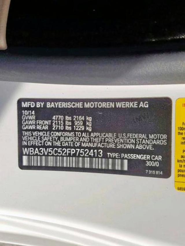 WBA3V5C52FP752413 - 2015 BMW 428 I WHITE photo 10