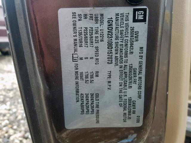 1GNDV23108D157073 - 2008 CHEVROLET UPLANDER L Qəhvəyi foto 10