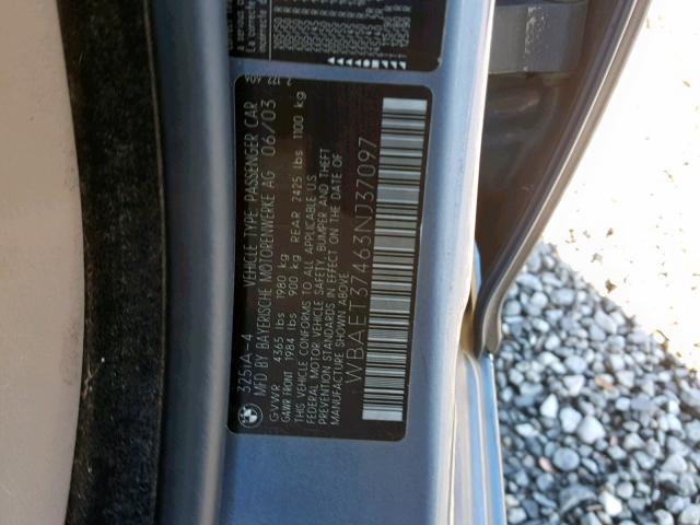 WBAET37463NJ37097 - 2003 BMW 325 I BLUE photo 10