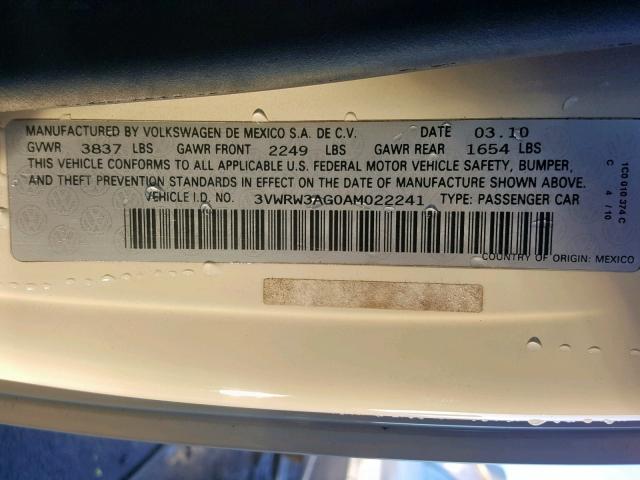 3VWRW3AG0AM022241 - 2010 VOLKSWAGEN NEW BEETLE Creme Foto 10