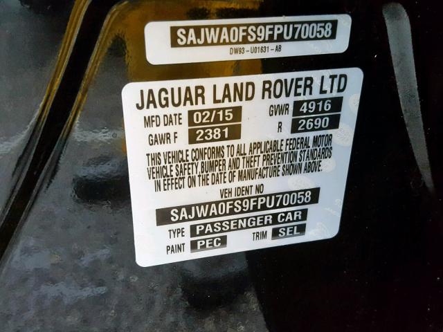 SAJWA0FS9FPU70058 - 2015 JAGUAR XF 2.0T PR BLACK photo 10