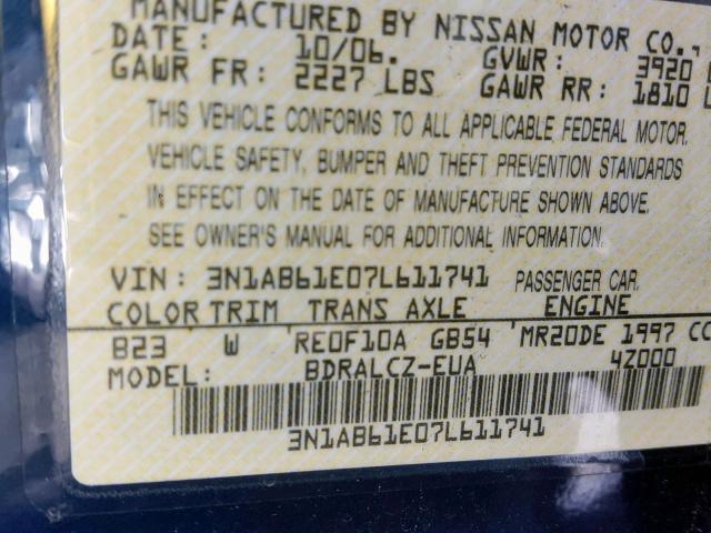 3N1AB61E07L611741 - 2007 NISSAN SENTRA 2.0 BLUE photo 10