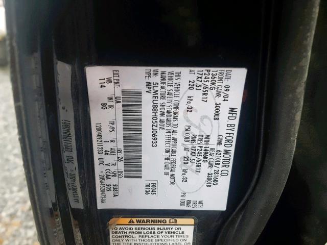 5LMEU88H05ZJ06933 - 2005 LINCOLN AVIATOR 黑色 照片 10