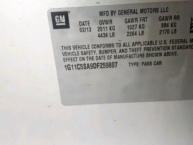 1G11C5SA9DF259807 - 2013 CHEVROLET MALIBU 1LT 银色 照片 10